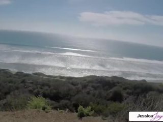 Jessica jaymes prende scopata fuori in il spiaggia da un enorme cazzo, grande poppe